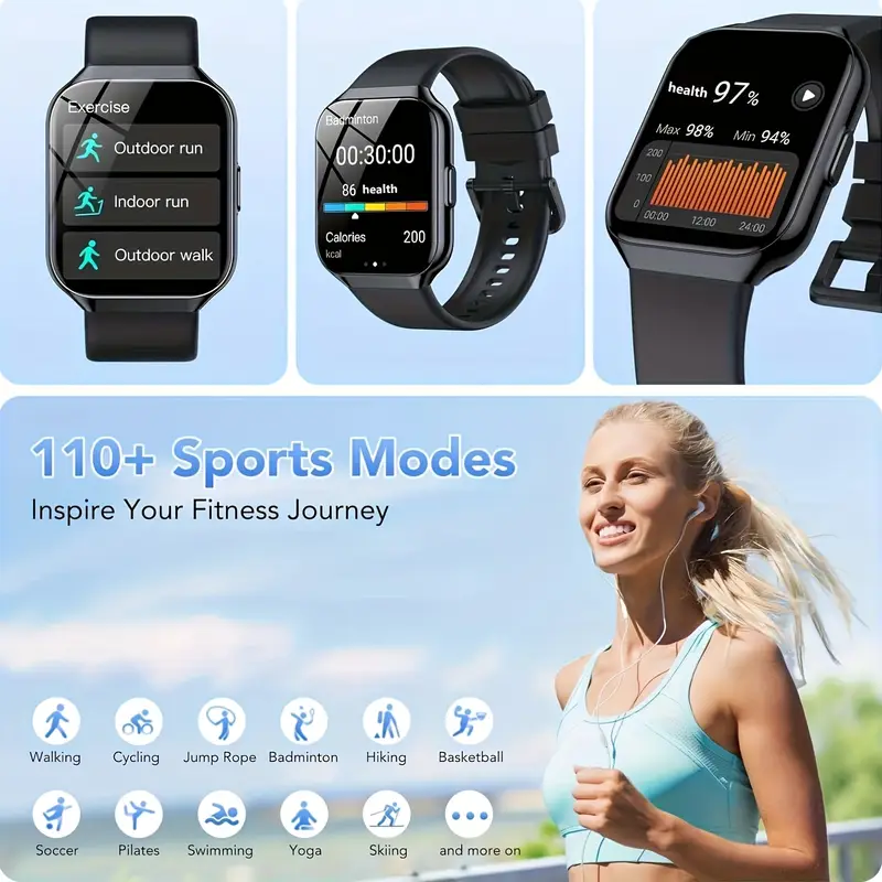 Men'S/Women'S Smartwatch, Voice Assistant 1.96-Inch Screen, Multiple Sports Modes, Watch, Weather, Alarm Clock, Sleep Monitoring, Sedentary Reminder, Compatible with Android, Suitable for IOS